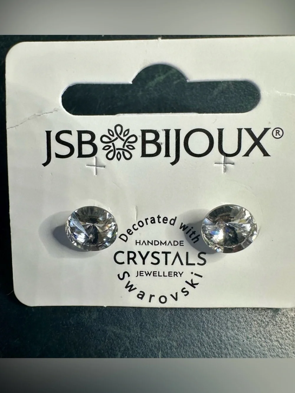 JSB Bijoux Swarovski Crystal Stud Earrings Clear Round Classic